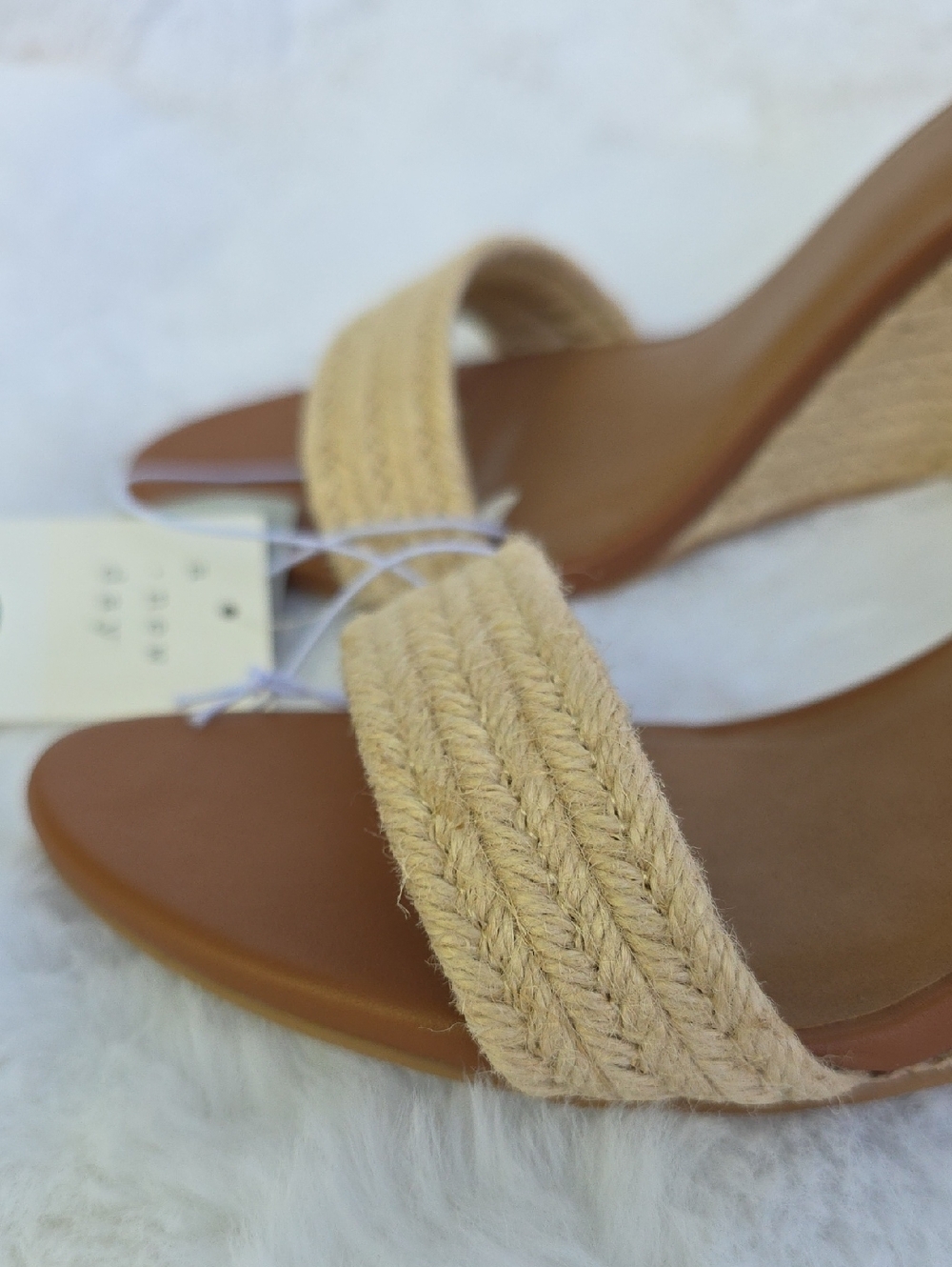NWT Tan Natural Ankle Strap Espadrille Wedge Sandals Brown Heels Faux Leather 9 - Picture 14 of 17